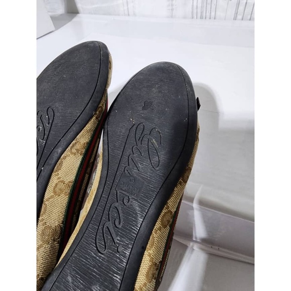 Authentic Gucci GG Canvas Web Bow Ballet Flats Beige/Brown Size 36.5 - Picture 12 of 16